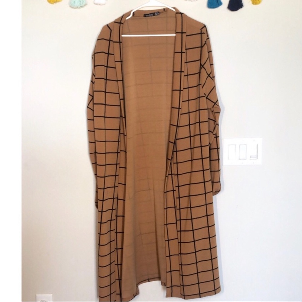 Boohoo Long Sleeve Black & Brown Duster